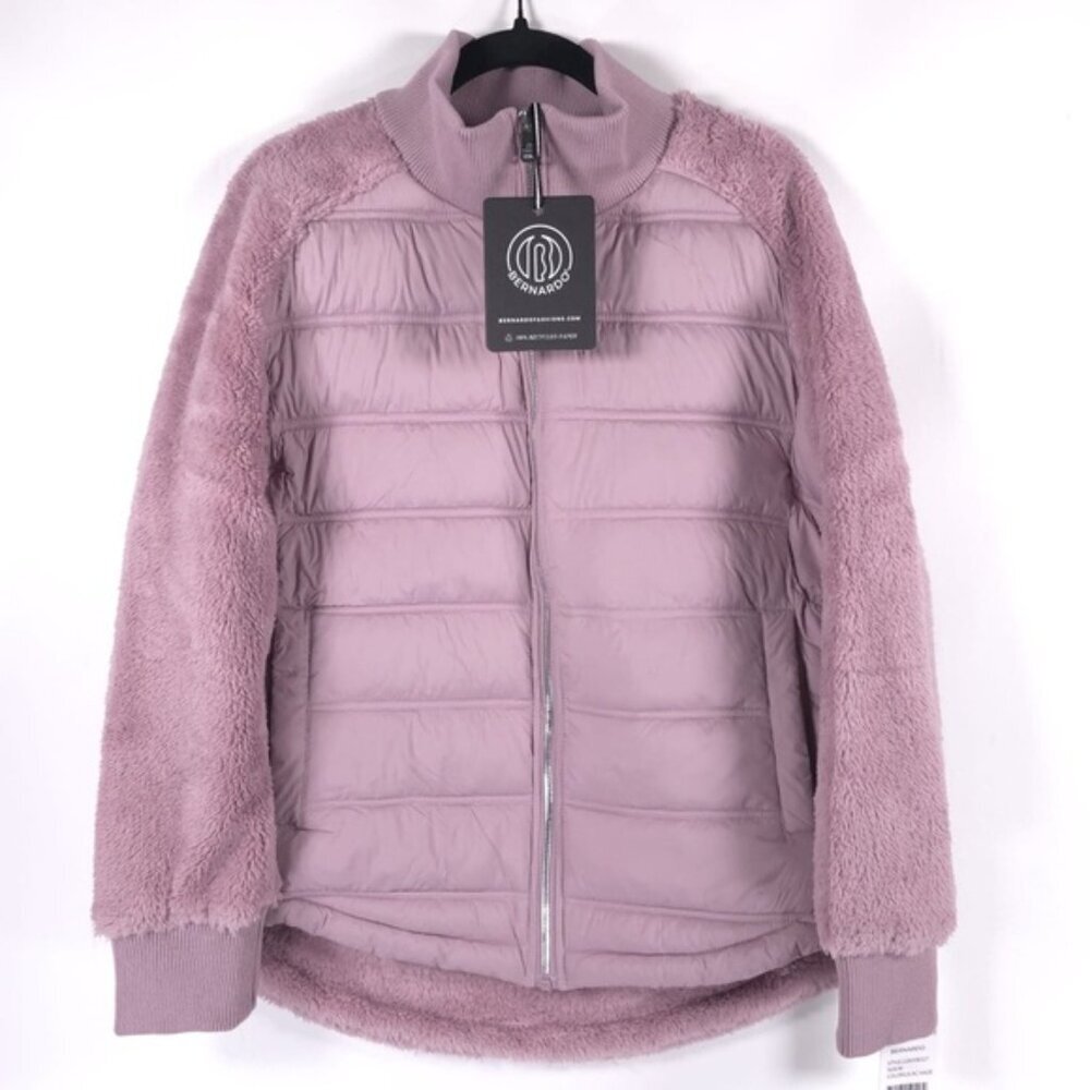 NWT BERNARDO Light Weight Faux Fur Puffer Full Zip Combo Jacket LilacHaze MEDIUM